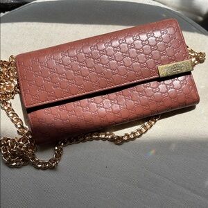 Gucci Guccisima GG Embossed Long Continental Snap Wallet Blush Mauve Color Gold